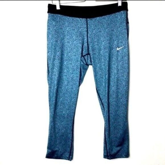 Nike Dri Fit blue and black cropped capri leggings Large BoxA - Picture 1 of 5